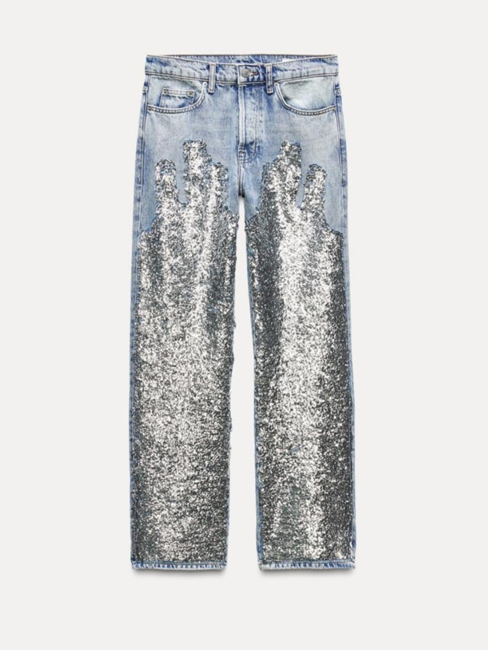 Zara Sequin-Panel Light Blue Women's Jeans